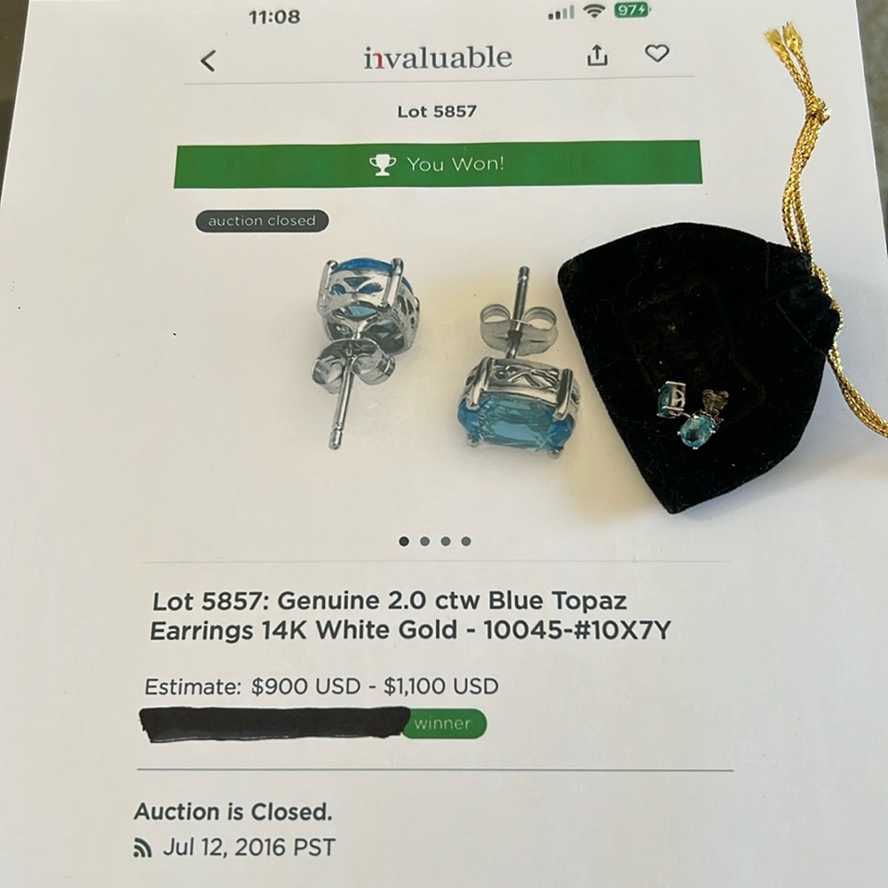 Earrings, 2.0 ctw Blue Topaz in 14K White Gold. Birthstone for December.